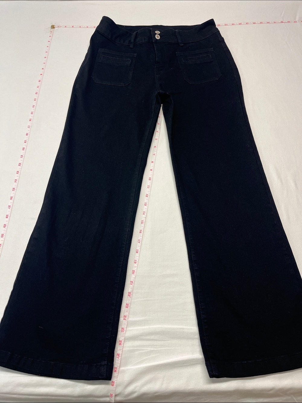 Ladies Black Wide-Leg Jeans with Front Patch Pockets stretch s14 length 29” 1177
